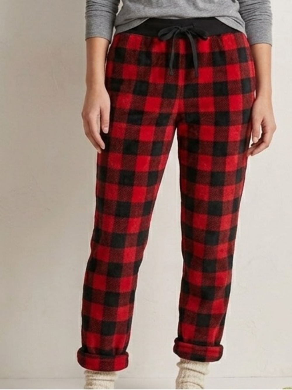Red & Black Buffalo Plaid Drawstring Pants